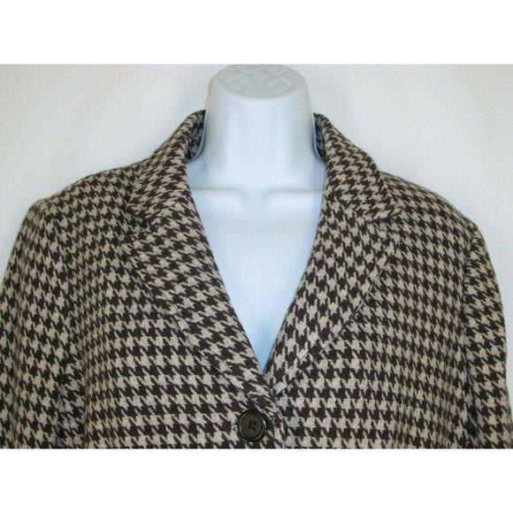 Lands End Houndstooth Wool Blazer 12 L Jacket Gray Black Lined - Picture 2 of 7